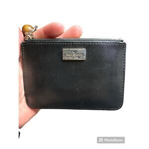 Kate Spade Black Hot Pink Handheld Brown Wooden Beaded Wristlet Wallet Small